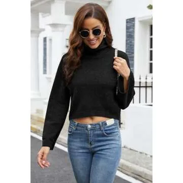 Jumppmile Women's Crop Sweater Turtleneck Lightweight Fleece