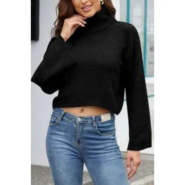 Jumppmile Women's Crop Sweater Turtleneck Lightweight Fleece