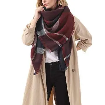 Century Star Stylish Plaid Scarf Soft Oversized Scarves Warm Cozy Blanket Winter Shawl Navy Red One Size
