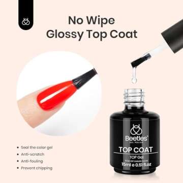 Beetles Matte Coat Top Coat 2 Pcs 15ml No Wipe Gel Glossy Matte Gel Top Coat Gel Nail Polish Matte Nail Polish Shine Effect Long Lasting Soak Off Uv LED Nail Lamp