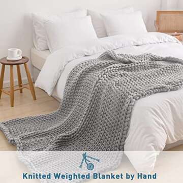 Weighted Idea Knit Weighted Blanket Queen Size (60" x80", 15lbs, Light Grey) Handmade Throw Blanket for Adults, Soft and Chunky, Best Gift for Christmas