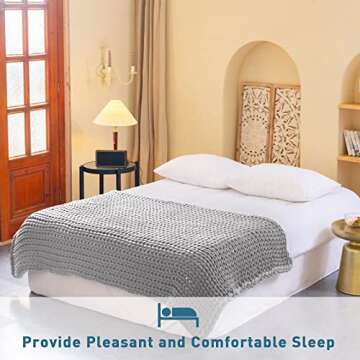 Weighted Idea Knit Weighted Blanket Queen Size (60" x80", 15lbs, Light Grey) Handmade Throw Blanket for Adults, Soft and Chunky, Best Gift for Christmas