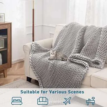 Weighted Idea Knit Weighted Blanket Queen Size (60" x80", 15lbs, Light Grey) Handmade Throw Blanket for Adults, Soft and Chunky, Best Gift for Christmas