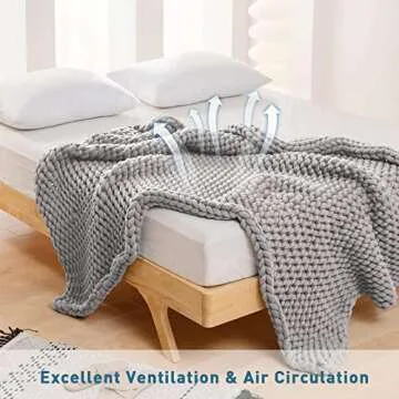 Weighted Idea Knit Weighted Blanket Queen Size (60" x80", 15lbs, Light Grey) Handmade Throw Blanket for Adults, Soft and Chunky, Best Gift for Christmas