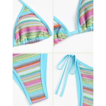 ZAFUL Colorblock Stripes Triangle Halter Bikini Set