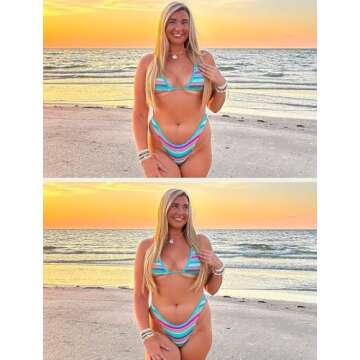 ZAFUL Colorblock Stripes Triangle Halter Bikini Set