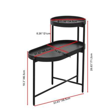 HoRunzelin Modern 2 Tier End Table,Round and Oval Side Tables for Living Room Small Spaces,Metal Fra...