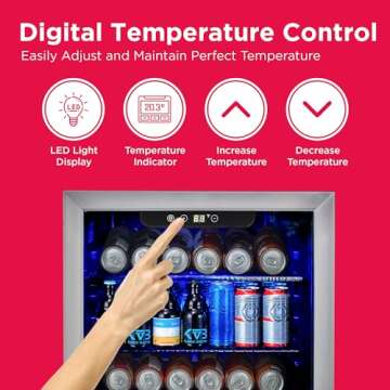 Frigidaire EFMIS9O00, Beverage Fridge Refrigerator with Glass Door, Compact Mini Fridge with Digital Temperature Control Fits 88 Cans or 25 Bottles, 74L Capacity - 19.29" D x 25" W x 17.51" H, Silver