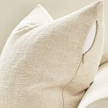 Anickal Set of 2 Beige Pillow Covers 24x24 Inch Rustic Linen Square Decorative Throw Pillow Covers for Sofa Couch Farmhouse Home Decorations
