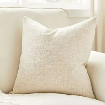 Anickal Set of 2 Beige Pillow Covers 24x24 Inch Rustic Linen Square Decorative Throw Pillow Covers for Sofa Couch Farmhouse Home Decorations