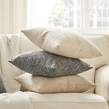 Anickal Set of 2 Beige Pillow Covers 24x24 Inch Rustic Linen Square Decorative Throw Pillow Covers for Sofa Couch Farmhouse Home Decorations
