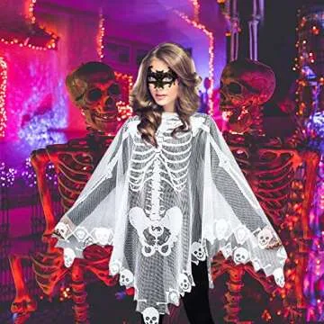 Qerhod Women's Skeleton Cape Poncho for Halloween Costume