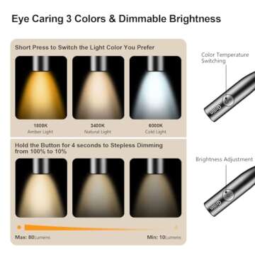 Gritin LED Neck Reading Light,Book Light for Reading in Bed-Eye Caring 3 Colors, Dimmable Brightness...