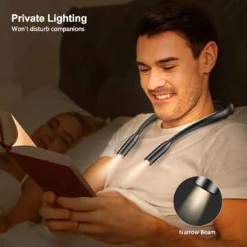 Gritin LED Neck Reading Light,Book Light for Reading in Bed-Eye Caring 3 Colors, Dimmable Brightness, Bendable Arms, 80+Hrs Runtime, Neck Round Design, Comfortable &Lightweight for Crafting, Knitting