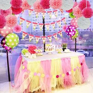 Doubletwo2 24pcs Craft Paper Tissue Pom Poms, Doubletwo Ceiling Decor Wall Decor; 12in 10in 8in Hanging Paper Pom-poms Flower Ball Wedding Party Outdoor Decoration Flowers Craft Kit (Pink White)