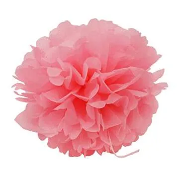 Doubletwo2 24pcs Craft Paper Tissue Pom Poms, Doubletwo Ceiling Decor Wall Decor; 12in 10in 8in Hanging Paper Pom-poms Flower Ball Wedding Party Outdoor Decoration Flowers Craft Kit (Pink White)