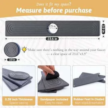 Faucet Mat for Kitchen Sink with Coaster, 24'' Long Diatomite Sink Splash Guard Draining Mat, Quick ...