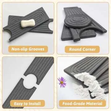 Faucet Mat for Kitchen Sink with Coaster, 24'' Long Diatomite Sink Splash Guard Draining Mat, Quick Drying Stone Sink Tray, Water Absorbent Soap Sponge Holder for Bathroom, Gift for Women, Dark Gray