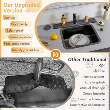 Faucet Mat for Kitchen Sink with Coaster, 24'' Long Diatomite Sink Splash Guard Draining Mat, Quick Drying Stone Sink Tray, Water Absorbent Soap Sponge Holder for Bathroom, Gift for Women, Dark Gray