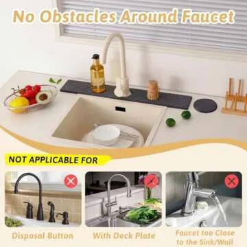 Faucet Mat for Kitchen Sink with Coaster, 24'' Long Diatomite Sink Splash Guard Draining Mat, Quick Drying Stone Sink Tray, Water Absorbent Soap Sponge Holder for Bathroom, Gift for Women, Dark Gray