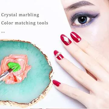 2 Pcs Resin Nail Art Palette, Nail Art Painting Palettes Gold Edge Nail Holder Nail Art Display Board