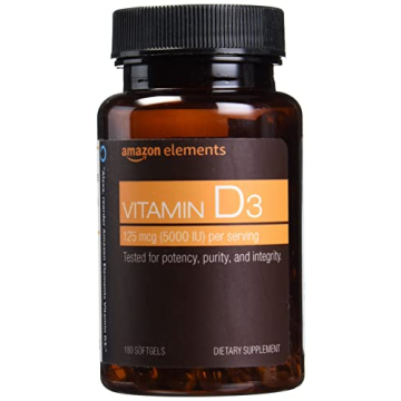 Amazon Elements Vitamin D3, 5000 IU, 180 Softgels, 6 month supply (Packaging may vary), Supports Str...