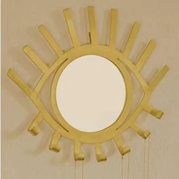kimisty Wall Hanging Gold Eye Mirror with Jewelry Holder, Modern Necklace Hanger, Third Eye Makeup Mirror, Boho Organizer, Gold Decor