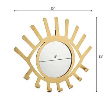 kimisty Wall Hanging Gold Eye Mirror with Jewelry Holder, Modern Necklace Hanger, Third Eye Makeup Mirror, Boho Organizer, Gold Decor