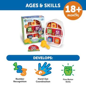 Learning Resources Barnyard Pounding Bench, 3 Pieces, Ages 18 Months+, Preschool Learning Activities, Toddler Toys, Montessori Toys