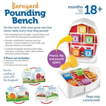 Learning Resources Barnyard Pounding Bench, 3 Pieces, Ages 18 Months+, Preschool Learning Activities, Toddler Toys, Montessori Toys