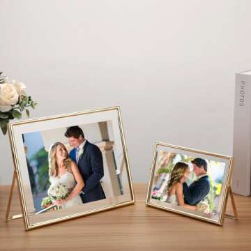 Gold 7x5" Floating Frame(Horizontal) 2pack for picture 3.5x5'', 4x6'', Classy gold Frames Tabletop/Shelf display, elegant Gift Choice for Wedding, Thanksgiving, Christmas,Birthady, Home or Office Decor.