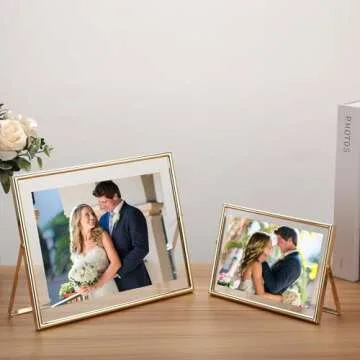 Gold 7x5" Floating Frame(Horizontal) 2pack for picture 3.5x5'', 4x6'', Classy gold Frames Tabletop/Shelf display, elegant Gift Choice for Wedding, Thanksgiving, Christmas,Birthady, Home or Office Decor.