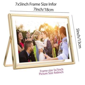 Gold 7x5" Floating Frame(Horizontal) 2pack for picture 3.5x5'', 4x6'', Classy gold Frames Tabletop/Shelf display, elegant Gift Choice for Wedding, Thanksgiving, Christmas,Birthady, Home or Office Decor.