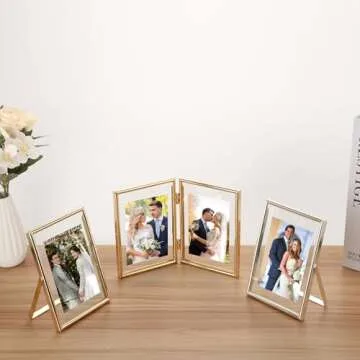 Gold 7x5" Floating Frame(Horizontal) 2pack for picture 3.5x5'', 4x6'', Classy gold Frames Tabletop/Shelf display, elegant Gift Choice for Wedding, Thanksgiving, Christmas,Birthady, Home or Office Decor.