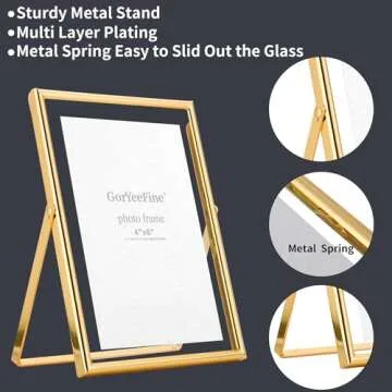 Gold 7x5" Floating Frame(Horizontal) 2pack for picture 3.5x5'', 4x6'', Classy gold Frames Tabletop/Shelf display, elegant Gift Choice for Wedding, Thanksgiving, Christmas,Birthady, Home or Office Decor.
