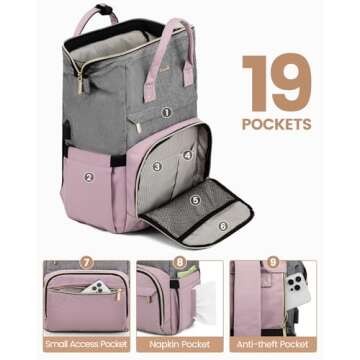 LOVEVOOK Laptop Backpack for Women Fashion Business Computer Backpacks Travel Bags Purse Doctor Nurse Work Backpack with USB Port, Fits 17-Inch Laptop Grey-Light Purple