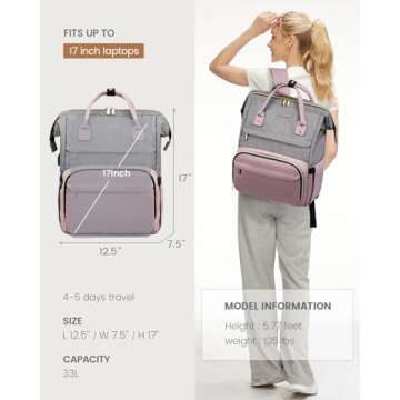 LOVEVOOK Laptop Backpack for Women Fashion Business Computer Backpacks Travel Bags Purse Doctor Nurse Work Backpack with USB Port, Fits 17-Inch Laptop Grey-Light Purple