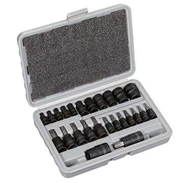 Torx Bit Socket Set (25 Piece Set - Torx and External Socket Set) 1/4", 3/8", and 1/2" Drive - 13 Star Socket Bits & 12 Female E Torx Sockets - Professional Grade Auto & Motorcycle Mechanic Socket Set