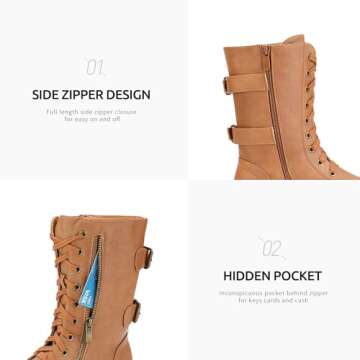 DREAM PAIRS Women's Combat Boots with Wallet Pocket