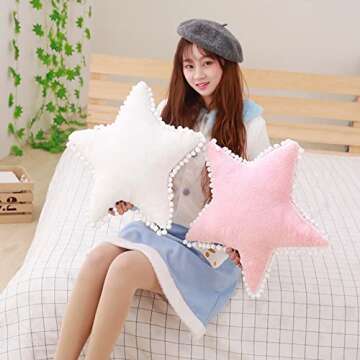 elfishgo Creative Star Moon and Cloud Plush Pillows Stuffed Toys (White, Star)