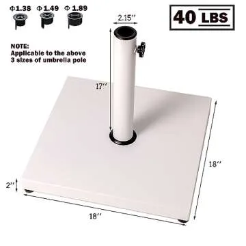 Sundale Outdoor Umbrella Base 40LBS Metal and Cement Stand, White and Black Design