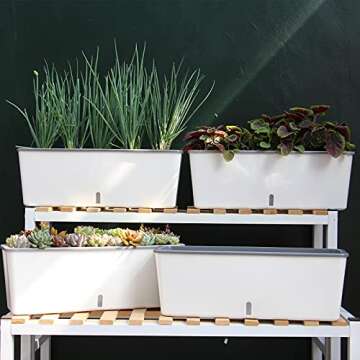 4 Pack Rectangular Planter 17 x 4.5 in Self Watering Planter Window Sill Planters Indoor Rectangle P...