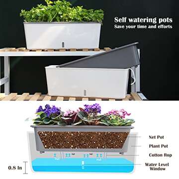 4 Pack Self-Watering Rectangular Planters for Herbs