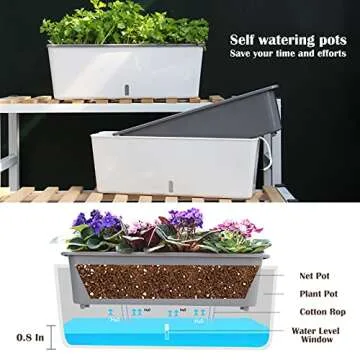 4 Pack Self-Watering Rectangular Planters for Herbs