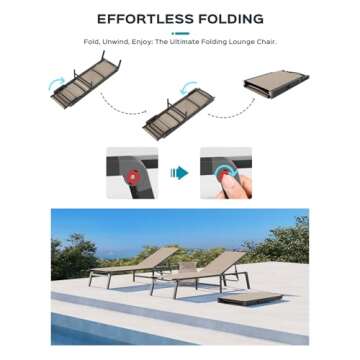 Aluminum Chaise Lounge Ourdoor - Foldable & Assemble Free Outdoor Lounge Chair with 5 Adjustable Backrest, Patio Lounge Chair for Outside Poolside Beach Pool, Khaki