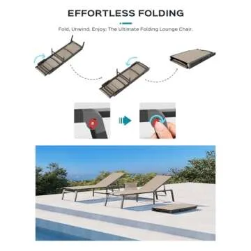 Aluminum Chaise Lounge Ourdoor - Foldable & Assemble Free Outdoor Lounge Chair with 5 Adjustable Backrest, Patio Lounge Chair for Outside Poolside Beach Pool, Khaki