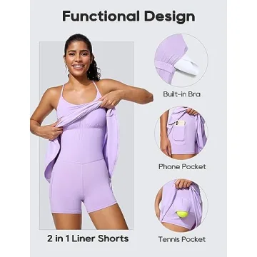CRZ YOGA UPF 50+ Tennis Dress for Women with Built-in Shorts and Bras Athletic Workout Exercise Golf Dresses Pockets Elfin Purple Medium