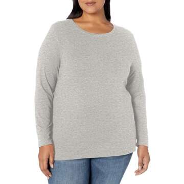 Amazon Essentials Women's Classic-Fit Long-Sleeve Crewneck T-Shirt (Available in Plus Size), Light Grey Heather, Small