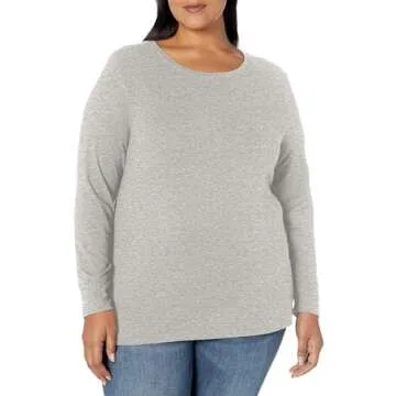 Amazon Essentials Women's Classic-Fit Long-Sleeve Crewneck T-Shirt (Available in Plus Size), Light Grey Heather, Small