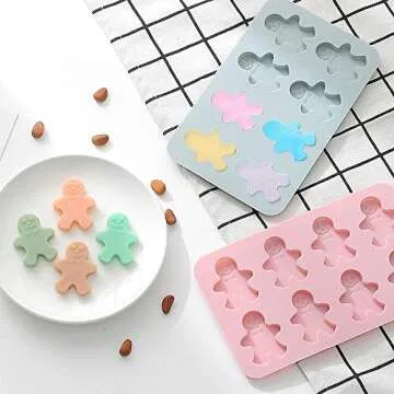 MoldFun 2Pcs 8-Cavity Gingerbread Man Ice Cube Tray Silicone Mold for DIY Chocolate Candy Gummy Jello Jelly Bakeware Baking Muffin Cupcake Cake Soap Lotion Bar Kitchen Pastry Tools